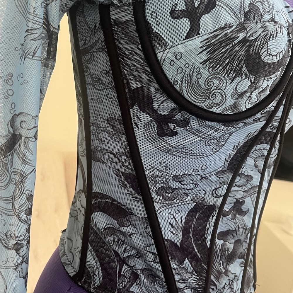 Akira Mystical Nights Dragon Print Power Mesh Corset Bustier Top Size Medium - Picture 5 of 8